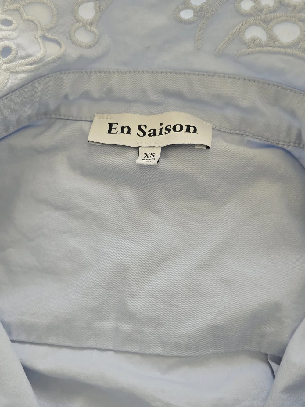 Light Blue Embroidered Balloon Sleeve Blouse